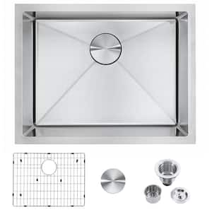 CHESHIRE 23 in. Undermount Single D-Shape Bowl 18-Gauge Stainless Steel ...