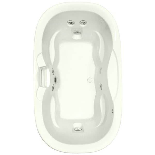 Aquatic Universal Oval 70 in. Acrylic Center Drain Oval Drop-In Whirlpool Bathtub with Heater Center Drain in Biscuit