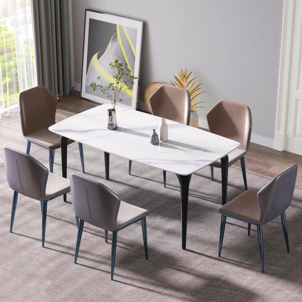 Magic Home 63 in. White Sintered Stone Dining Table with Metal Base in ...
