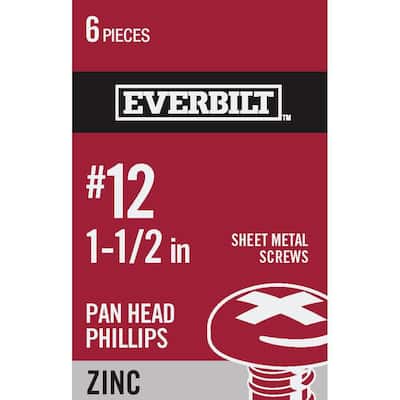 #12 x 1-1/2 in. Phillips Pan Head Zinc Plated Sheet Metal Screw (6-Pack)