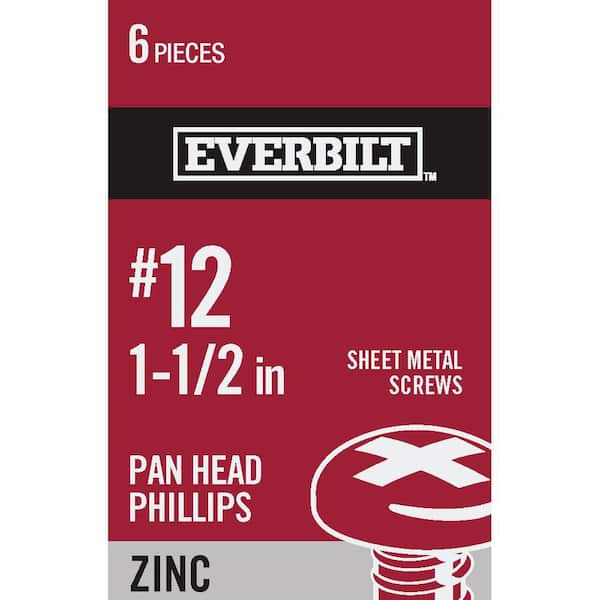 Everbilt #12 x 1-1/2 in. Phillips Pan Head Zinc Plated Sheet Metal Screw (6-Pack)