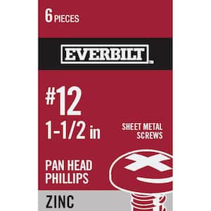 #12 x 1-1/2 in. Zinc Plated Phillips Pan Head Sheet Metal Screw (6-Pack)