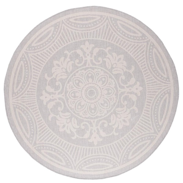 Beverly Rug Waikiki Grey/White 7 ft. Round Medallion Indoor/Outdoor Area Rug