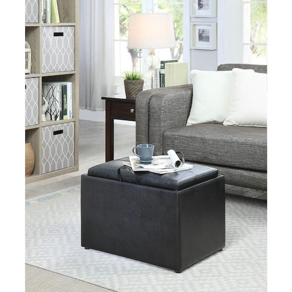 Convenience Concepts Designs4comfort, Faux Leather Ottoman With Reversible Tray Tops White