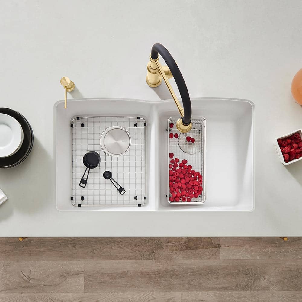 White Silgranit Double Basin Undermount Kitchen Sink
