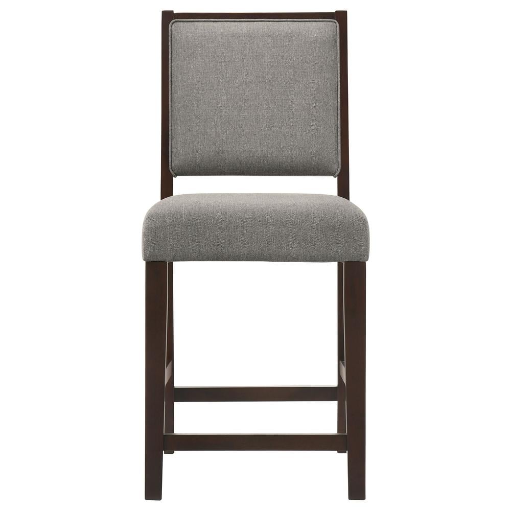 Gray Leather and Wood Transitional Counter Stools, 18.5" Wide