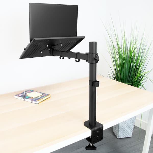 Laptop Notebook Desk Mount Stand with Full Motion Height Adjustable Holder Fits Up to 17 Inch Computers Mount-It Clamp Mounting Articulating Vented Cooling Platform MI-3352LT 22 Lb Capacity Black 
