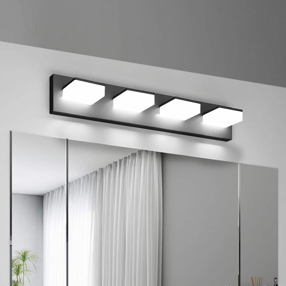 26 in Modern Black 4 Light LED Vanity Light for Bathroom Mirror with Rotatable Stainless Steel Design, Hardwired price history on PriceWatchPro