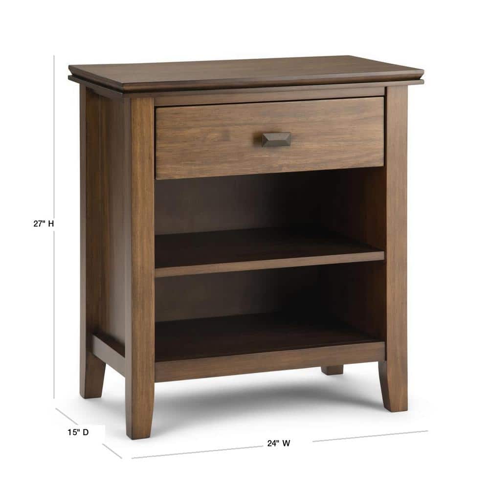 Rustic Natural Aged Brown Pine 1-Drawer Nightstand