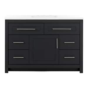 Clady 49 in. W x 19 in. D x 35 in. H Bath Vanity in Matte Black with White Cultured Marble Vanity Top