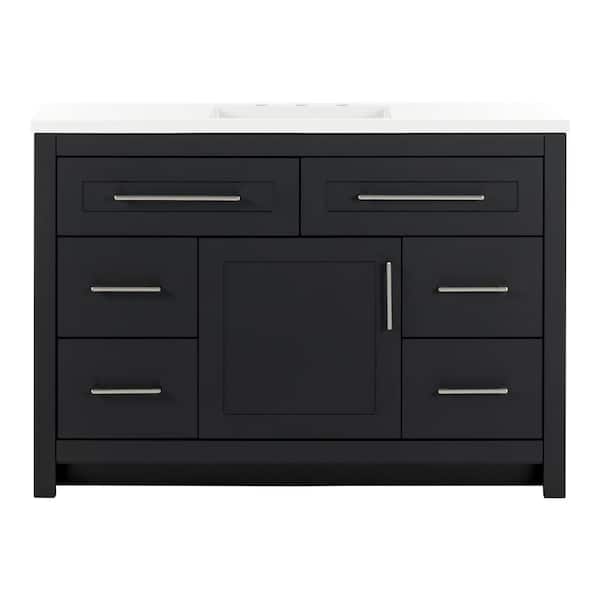 Clady 49 in. Single Sink Matte Black Bath Vanity with White Cultured Marble Top (Assembled)