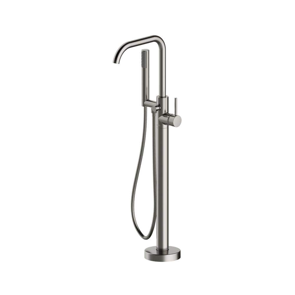 Brushed Nickel Freestanding Tub Filler with Hand Shower