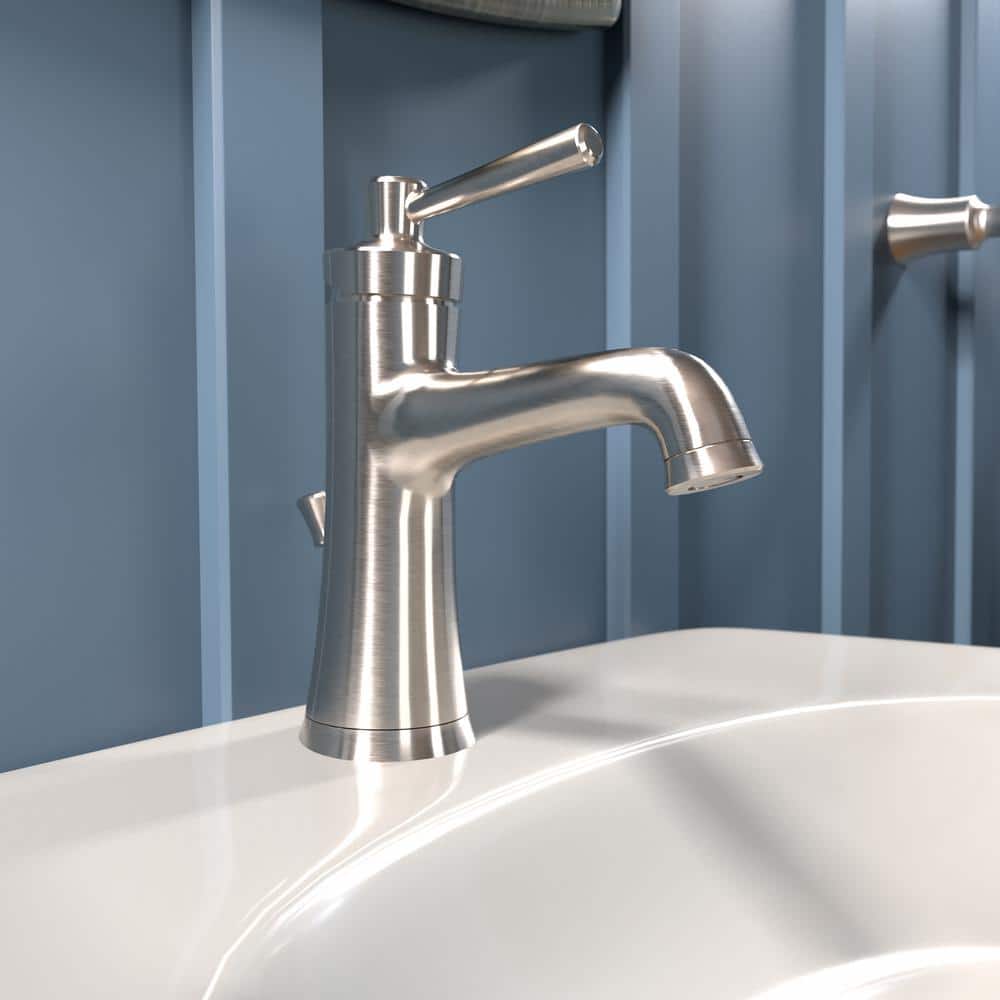 Brushed Nickel Single-Hole Bathroom Faucet with Pop-Up Drain