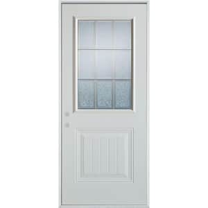 32 in. x 80 in. Geometric Glue Chip and Brass 1/2 Lite 1-Panel Painted Right-Hand Inswing Steel Prehung Front Door