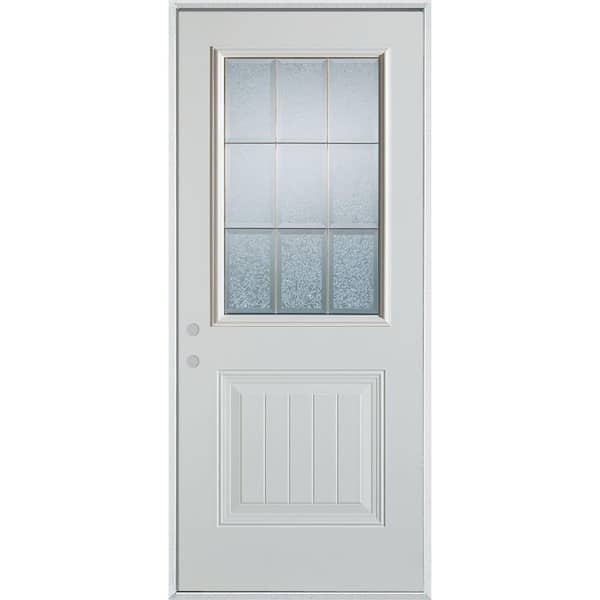 32 in. x 80 in. Geometric Glue Chip and Brass 1/2 Lite 1-Panel Painted Right-Hand Inswing Steel Prehung Front Door