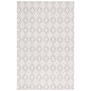 Marbella Collection Grey Ivory 5 ft. x 8 ft. Trellis Plaid Area Rug