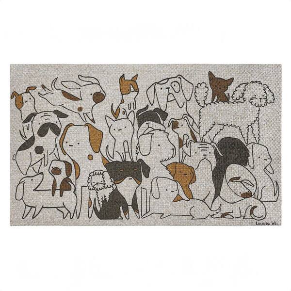Eclectic Dog Breeds Black 18 in. x 30 in. Polyester Non-Slip Outdoor Door Mat