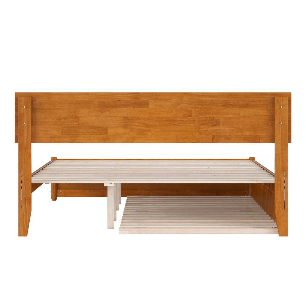 Wesley Walnut Brown Solid Wood Frame King Platform Bed with Panel Footboard and Twin XL Trundle - thumbnail 5