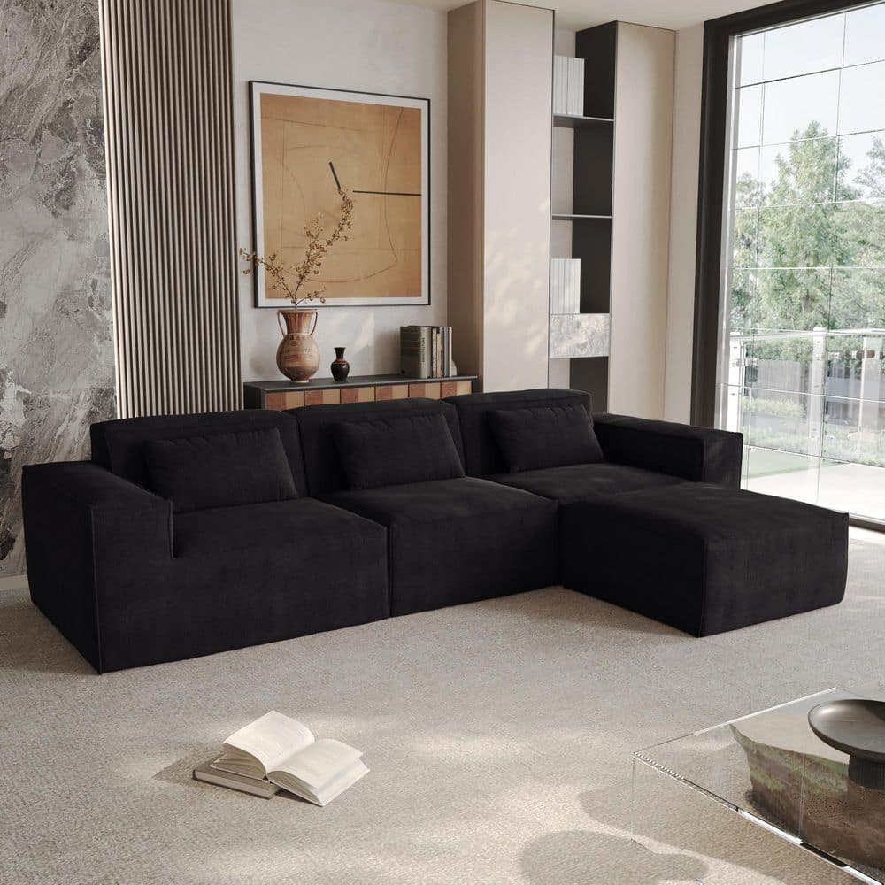 J&E Home 118 in. Square Arm Velvet Fabric L-Shaped Modular Sofa in