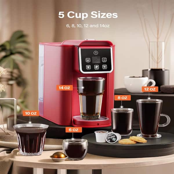 Single Serve Coffee Maker, Hot and Iced Coffee Machine for K Cup Pods &  Ground Coffee, 6 to 14 oz Brew Sizes, Red T9U8V7W6 - The Home Depot