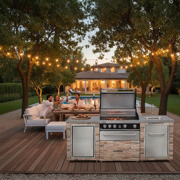 PROKAn Desert Sunrise 5B Propane Grill Island Outdoor Kitchen in