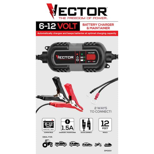 VECTOR 1.5 Amp Battery Charger, Battery Maintainer, Trickle Charger, 6V and  12V, Fully Automatic BM315V - The Home Depot
