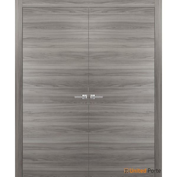 60 in. x 96 in. Solid Core No Bore Grey Matte Finished Pine Wood Swing Interior Door Slab with French Hardware