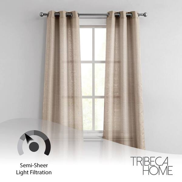 Tribeca Faux Silk 38 In X 84 Grommet Light Filtering Curtain Taupe Set
