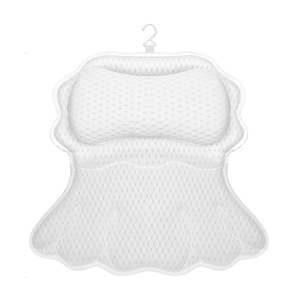 17.9 in. L x 17.9 in. W x 17.9 in. H Bath Accessory, Bath Pillow for Tub Neck Support in White w/6 Suction Cups