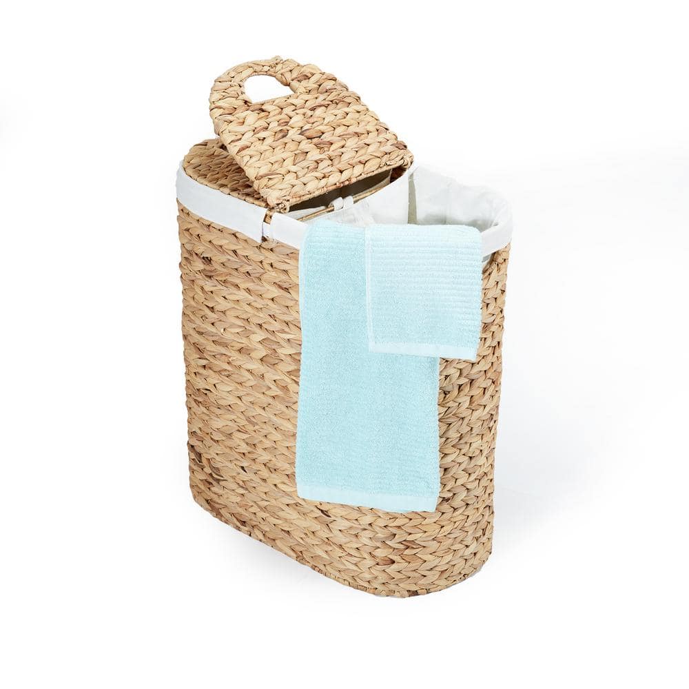 Beige Rectangular Wicker Laundry Hamper with Lid