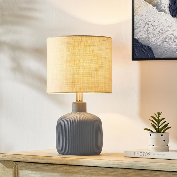 17.75 in. Painted Blue Contemporary Ceramic Table Lamp for Living Room with Natural Linen Shade