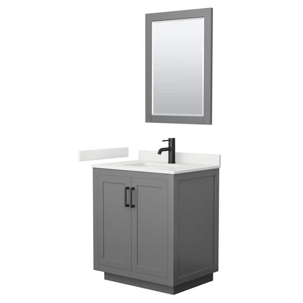 Wyndham Collection Miranda 30 in. W x 22 in. D x 33.75 in. H Single Bath Vanity in Dark Gray with White Quartz Top and 24 in. Mirror