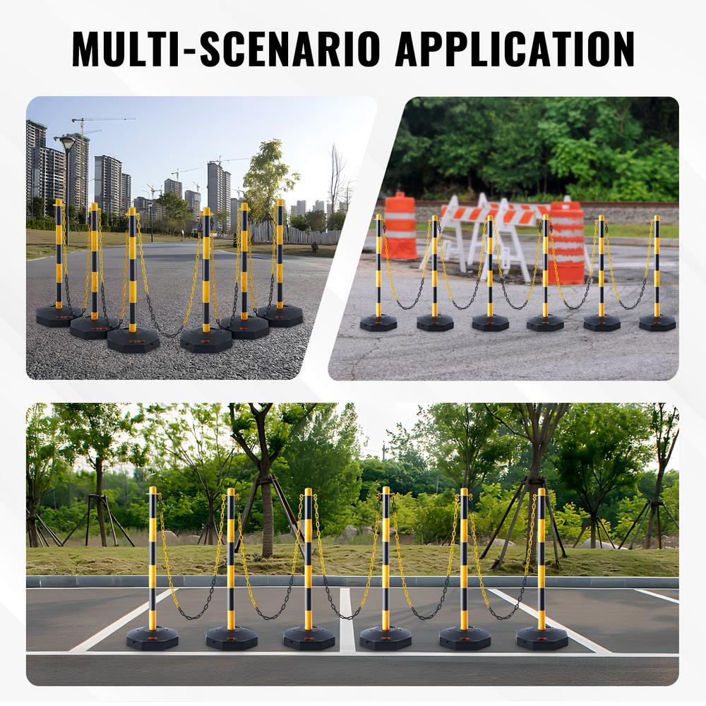 9-Pack Traffic Delineator Posts With Chains - Safety Cones With Fillable Bases For Parking & Construction