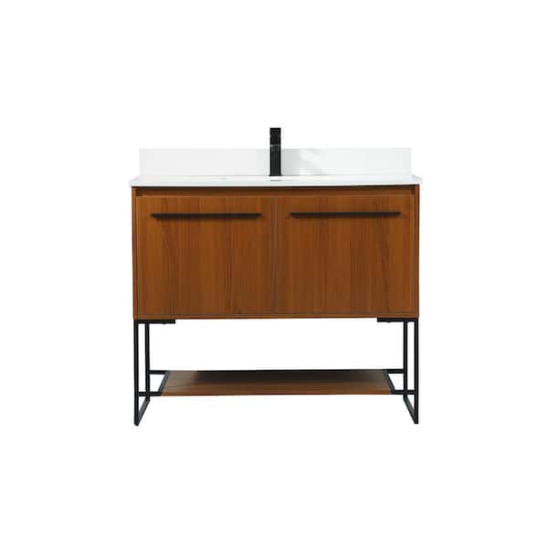 Unbranded Timeless 40 in. W Single Bath Vanity in Teak with Engineered Stone Vanity Top in Ivory with White Basin with Backsplash