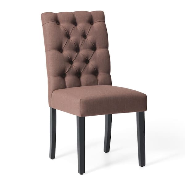 WESTINFURNITURE NINA Button Tufted Back Brown Linen Upholstered Dining Side Chair