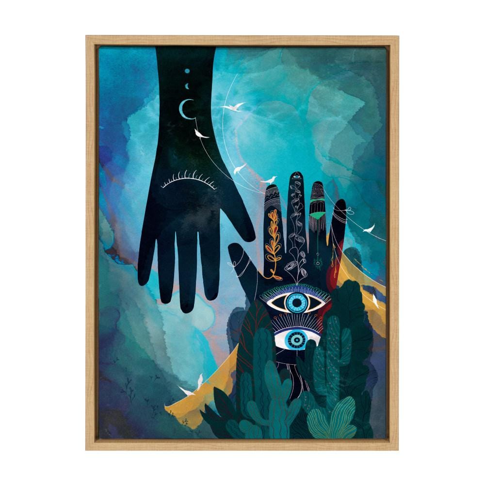 Enlighten Abstract Blue and Black Canvas Print with Natural Frame