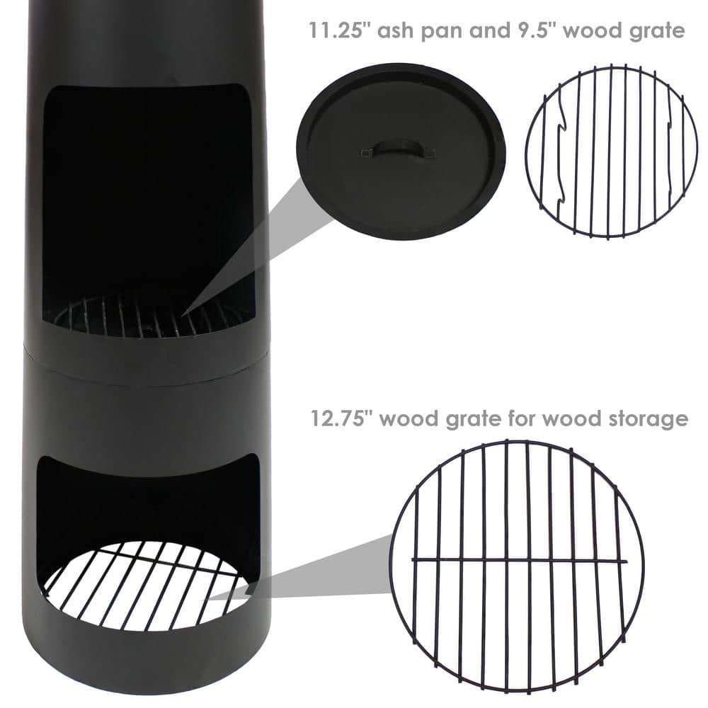 49-Inch Black Steel Wood-Burning Chiminea with Log Storage