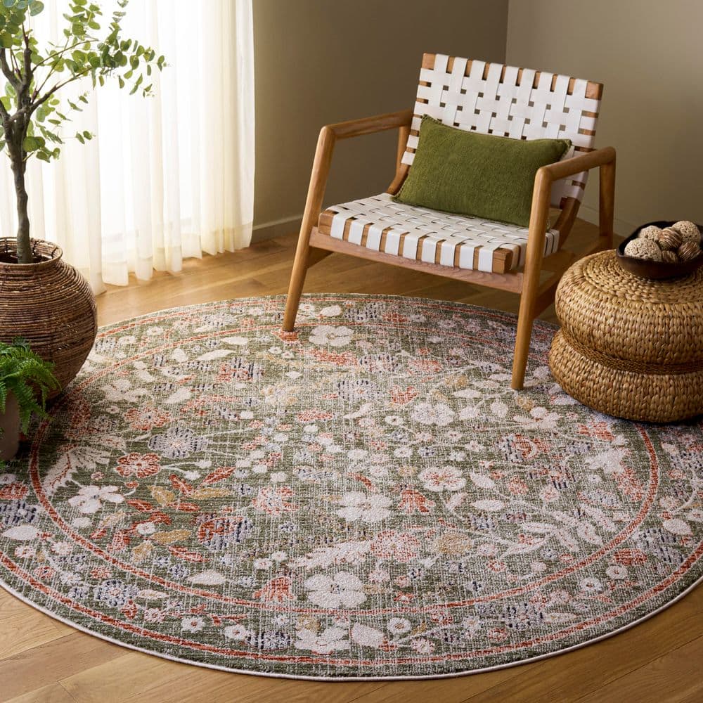 Grove 7 ft. x 7 ft. Round Green/Ivory Botanical Woodland Floral Area Rug price history on PriceWatchPro