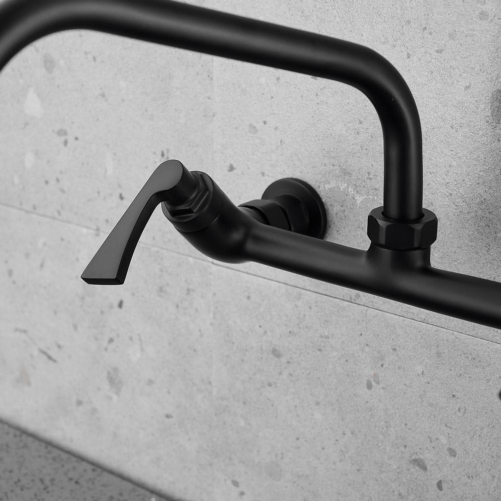 Matte Black Double-Handle Wall-Mount Kitchen Faucet