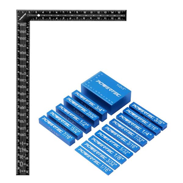 15-Piece Setup Blocks Height Gauge Set for Router Bit/Table Saw Blade Height and 16 in. x 24 in. Steel Framing Square
