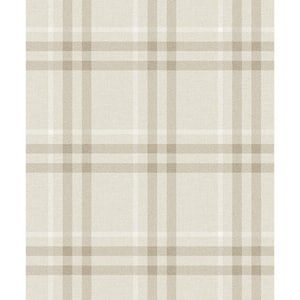 French Vanilla Calverlay Plaid Vinyl Peel and Stick Wallpaper Roll (31.35 sq. ft.)