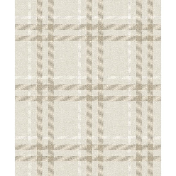 NextWall French Vanilla Calverlay Plaid Vinyl Peel and Stick Wallpaper Roll (31.35 sq. ft.)