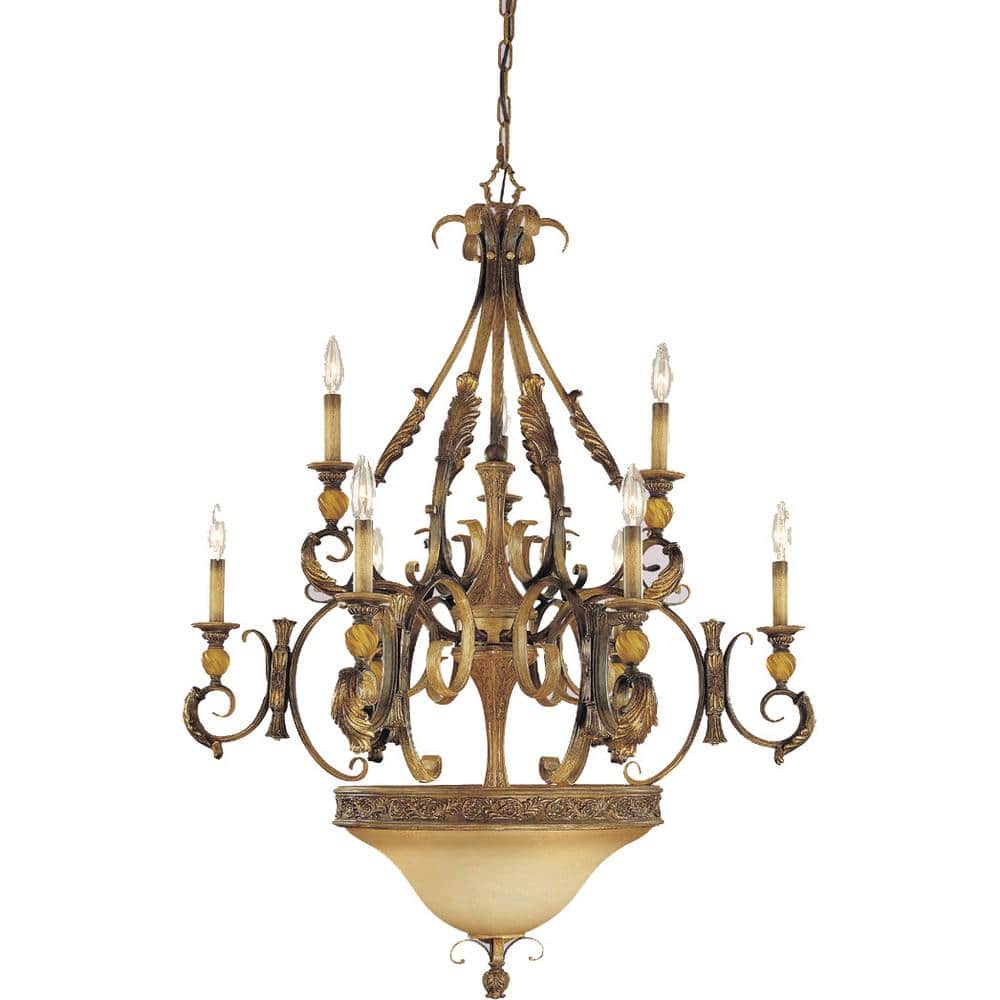 Heirloom Umber 12-Light Tiered Metal Chandelier with Frosted Glass