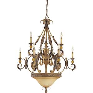 Venetian Collection 12-Light Indoor Heirloom Umber Hanging Chandelier with Champagne Glass Bowl Shade