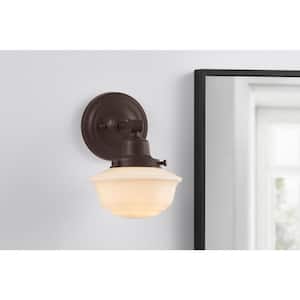 Belvedere Park 5.16 in. 1-Light Espresso Bronze Indoor Wall Farmhouse Sconce with Frosted Opal Glass