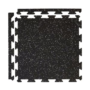 Cap Puzzle Exercise Mat Black 24 in. x 24 in. x 0.5 in. Eva Foam Interlocking Tiles with Border (72 Sq. ft.)