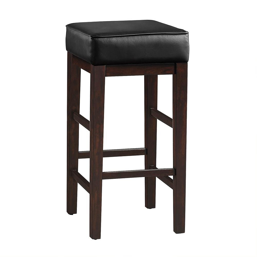 Black Faux Leather Espresso Wood Backless Bar Stools, 30.5" Set of 2