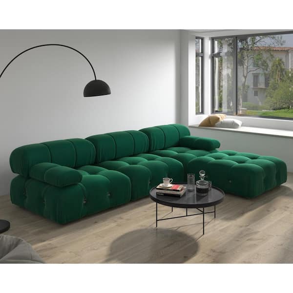 J E Home 104 in. Round Arm 9 Piece Velvet L Shaped Sectional Sofa