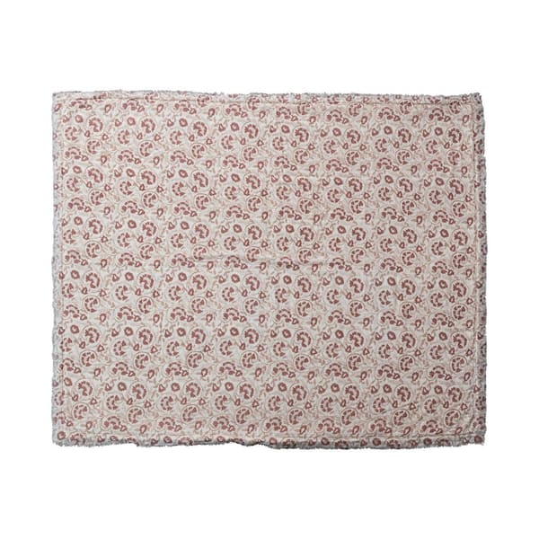 Rose, Tan and Natural Color Woven Cotton and Sherpa Throw Blanket