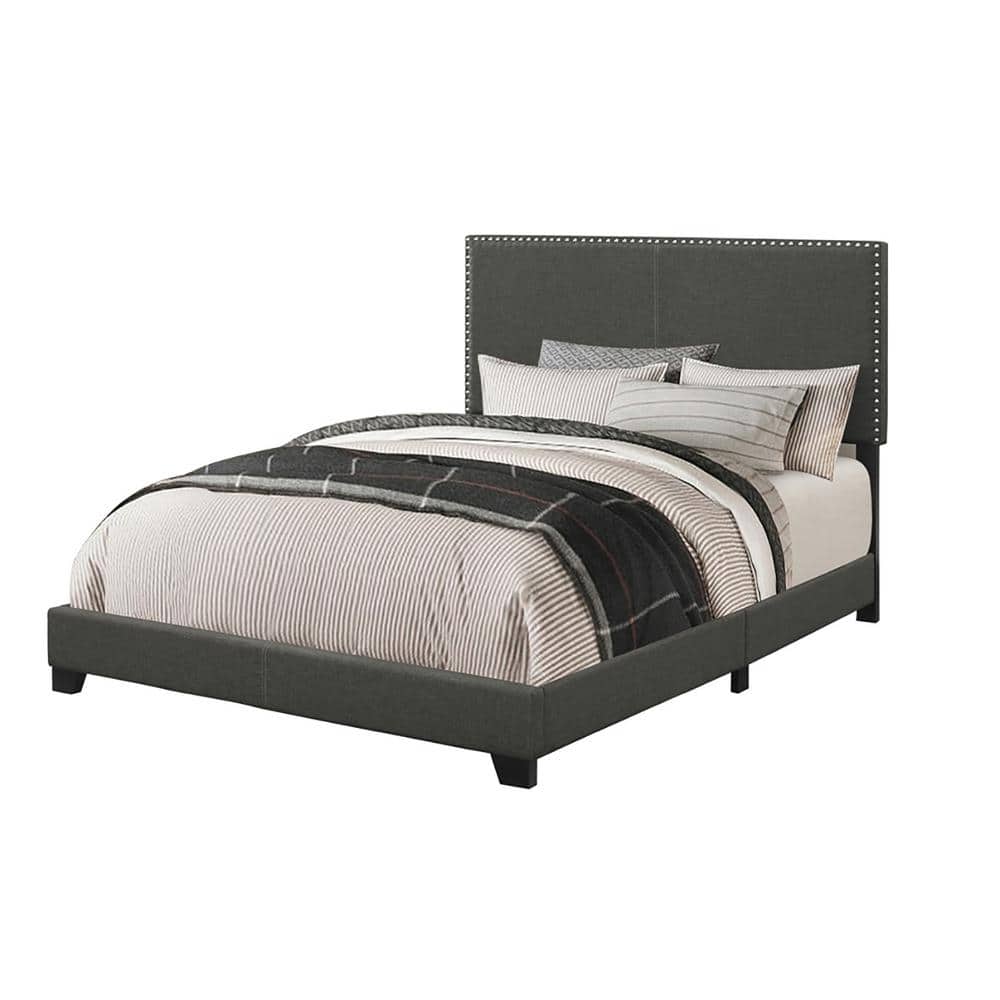 Charcoal Gray Full Upholstered Bed with Nailhead Trim